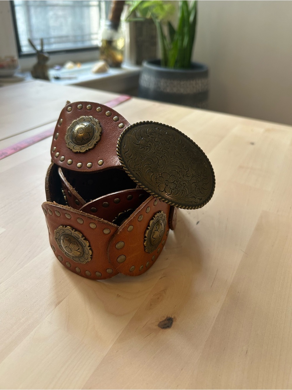 Brown Western Leather Belt with Buckle